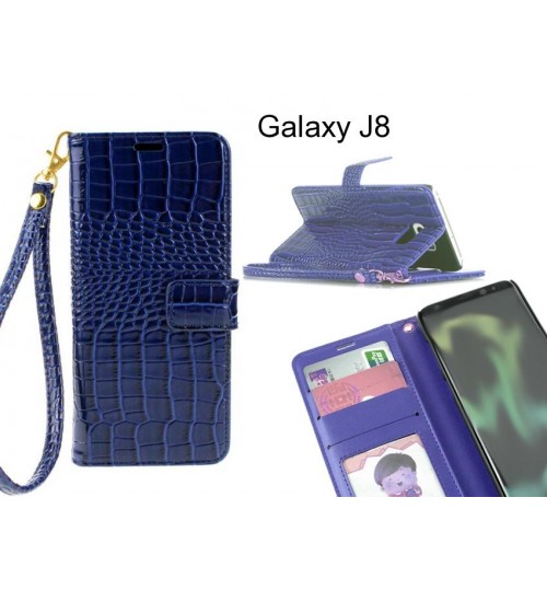 Galaxy J8 Case Croco Wallet Leather Case - Blue