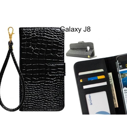 Galaxy J8 Case Croco Wallet Leather Case - Black