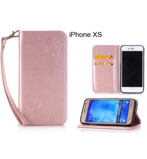 iPhone XS CASE Premium Leather Embossing wallet Folio case