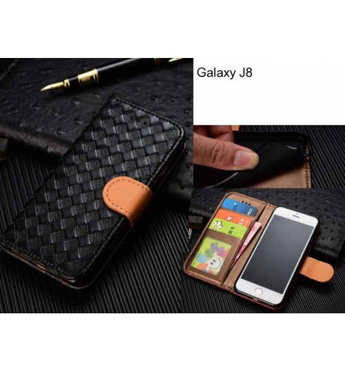 Galaxy J8 Case Leather Wallet Case Cover - Black