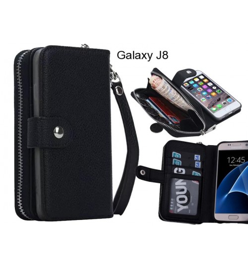 Galaxy J8 Case Coin Wallet Case Full Wallet Leather Case - Black