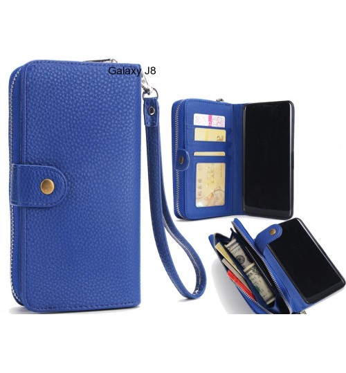 Galaxy J8 Case Coin Wallet Case Full Wallet Leather Case - Dark Blue