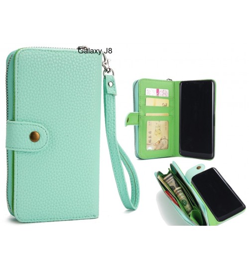 Galaxy J8 Case Coin Wallet Case Full Wallet Leather Case - Green