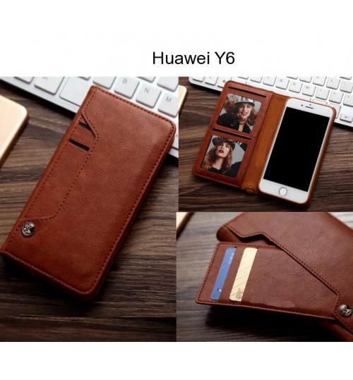 Huawei Y6 Case Slim Leather Wallet Case 6 Cards 2 Id Magnet - Brown