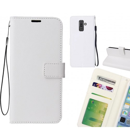 Galaxy J8 Case Fine Leather Wallet Case - White