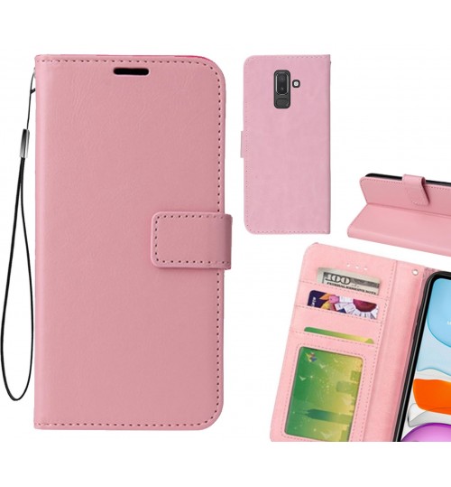 Galaxy J8 Case Fine Leather Wallet Case - Pink