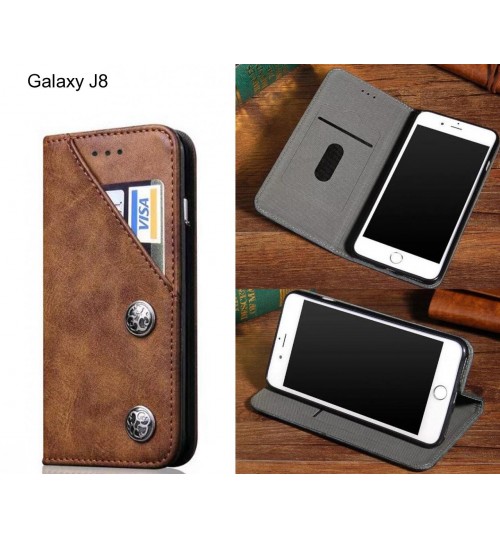 Galaxy J8 Case ultra slim retro leather wallet case 2 cards magnet