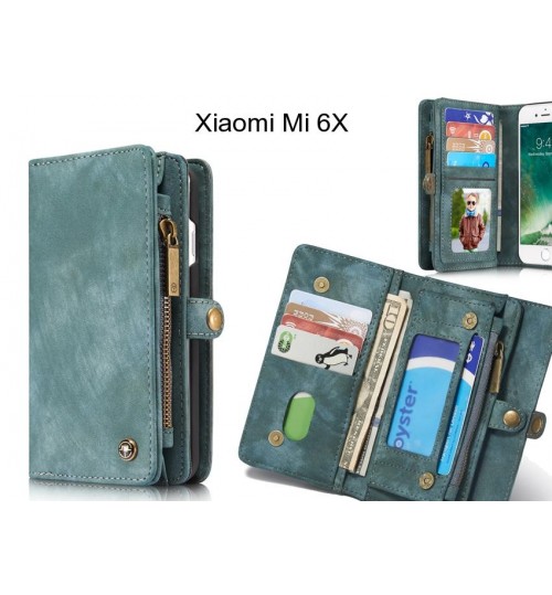 Xiaomi Mi 6x Case Retro Leather Case Multi Cards Cash Pocket & Zip - Green