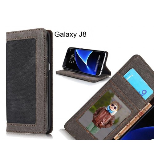 Galaxy J8 Case Contrast Denim Folio Wallet Case - Black