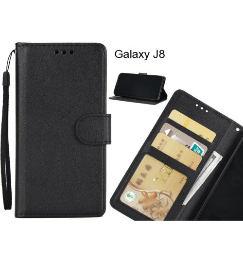 Galaxy J8  Case Silk Texture Leather Wallet Case - Black