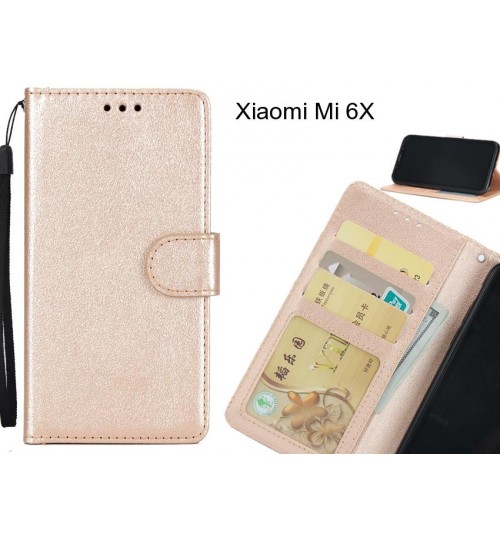 Xiaomi Mi 6x  Case Silk Texture Leather Wallet Case - Gold