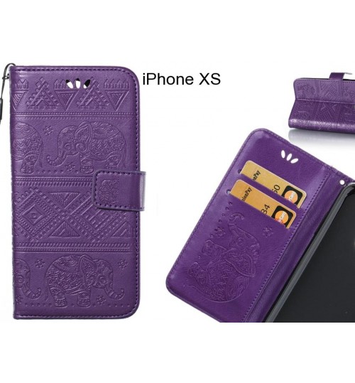 iPhone XS case Wallet Leather flip case Embossed Elephant Pattern