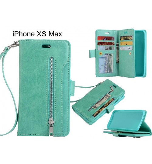 Iphone Xs Max Case 10 Cards Slots Wallet Leather Case With Zip - Green