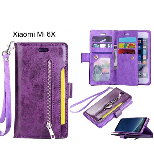 Xiaomi Mi 6x Case 10 Cards Slots Wallet Leather Case With Zip - Purple