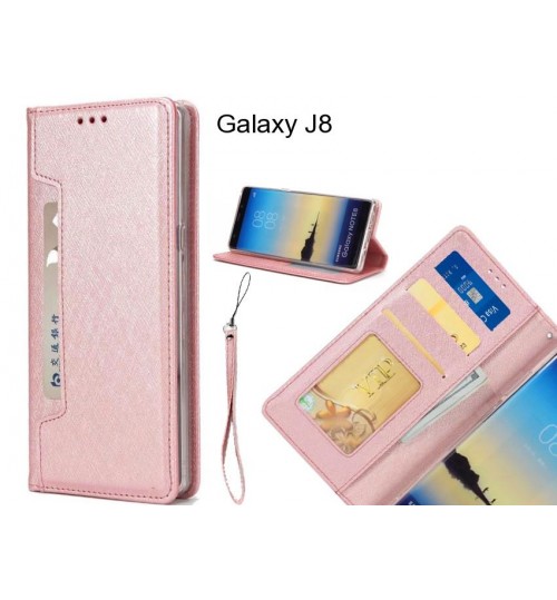 Galaxy J8 Case Silk Texture Leather Wallet Case 4 Cards 1 Id Magnet - Rose Gold
