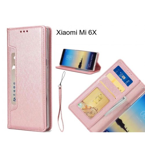 Xiaomi Mi 6x Case Silk Texture Leather Wallet Case 4 Cards 1 Id Magnet - Rose Gold