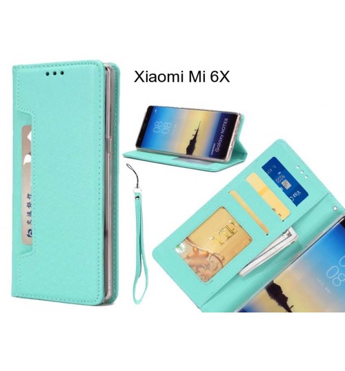 Xiaomi Mi 6x Case Silk Texture Leather Wallet Case 4 Cards 1 Id Magnet - Green