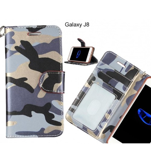 Galaxy J8 Case Camouflage Leather Wallet Case Cover - Grey