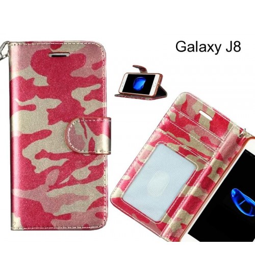 Galaxy J8 Case Camouflage Leather Wallet Case Cover - Red