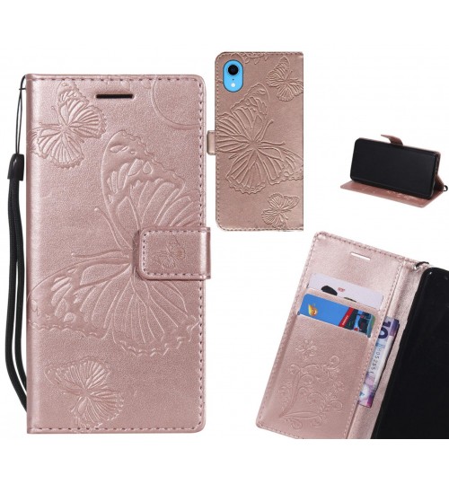 Iphone Xr Case Embossed Butterfly Wallet Leather Case - Rose Gold