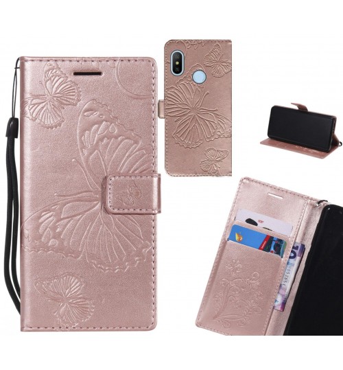 Xiaomi Mi A2 Case Embossed Butterfly Wallet Leather Case - Rose Gold