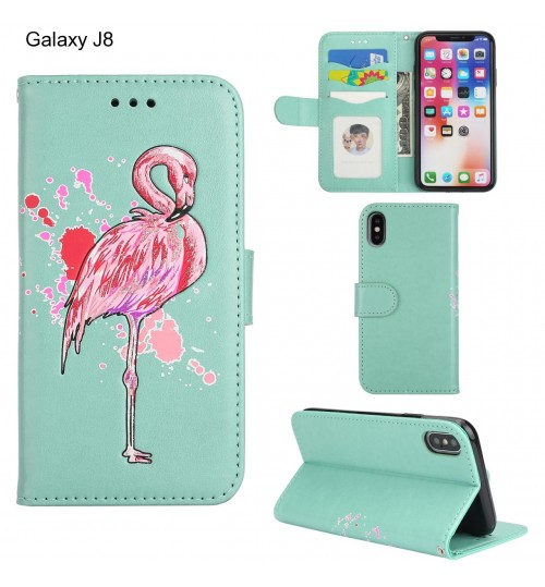 Galaxy J8 case Embossed Flamingo Wallet Leather Case