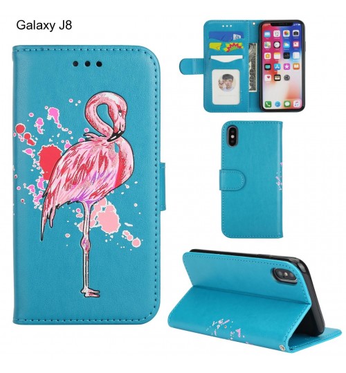 Galaxy J8 case Embossed Flamingo Wallet Leather Case