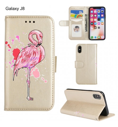 Galaxy J8 case Embossed Flamingo Wallet Leather Case