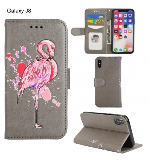 Galaxy J8 case Embossed Flamingo Wallet Leather Case