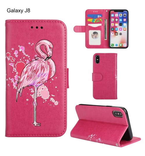 Galaxy J8 case Embossed Flamingo Wallet Leather Case