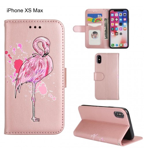 iPhone XS Max case Embossed Flamingo Wallet Leather Case