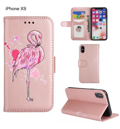 iPhone XS case Embossed Flamingo Wallet Leather Case