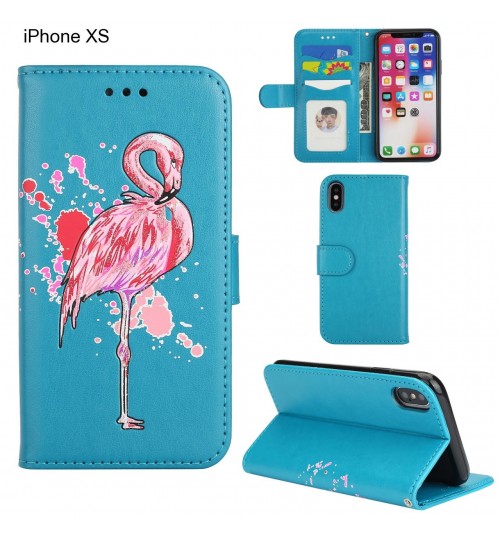 iPhone XS case Embossed Flamingo Wallet Leather Case