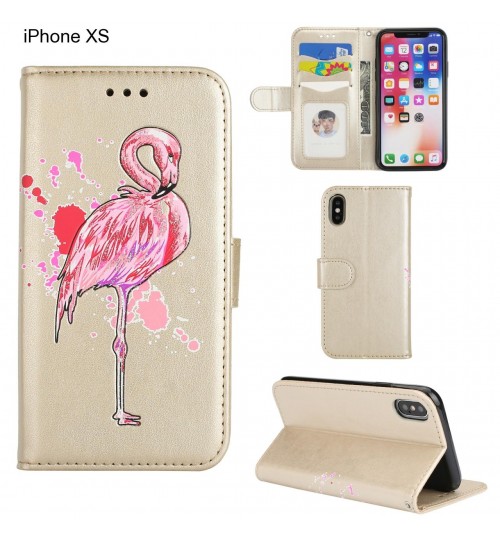 iPhone XS case Embossed Flamingo Wallet Leather Case