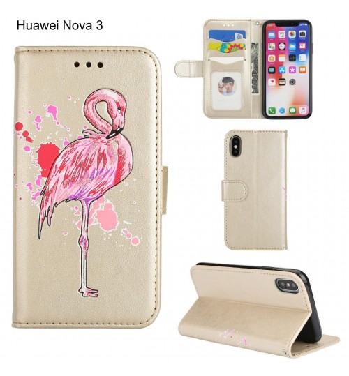 Huawei Nova 3 case Embossed Flamingo Wallet Leather Case