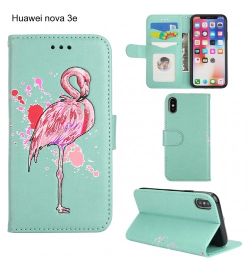 Huawei nova 3e case Embossed Flamingo Wallet Leather Case