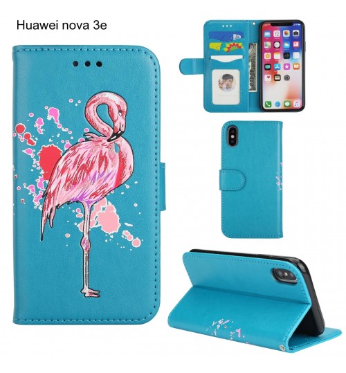 Huawei nova 3e case Embossed Flamingo Wallet Leather Case