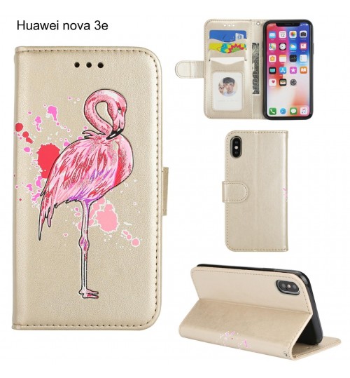 Huawei nova 3e case Embossed Flamingo Wallet Leather Case