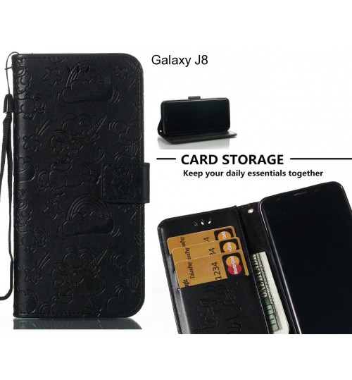 Galaxy J8  Case Leather Wallet Case Embossed Unicon Pattern - Black