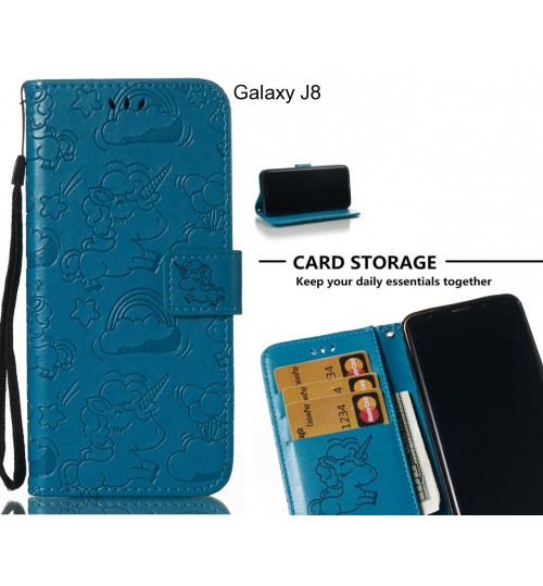 Galaxy J8  Case Leather Wallet Case Embossed Unicon Pattern - Blue