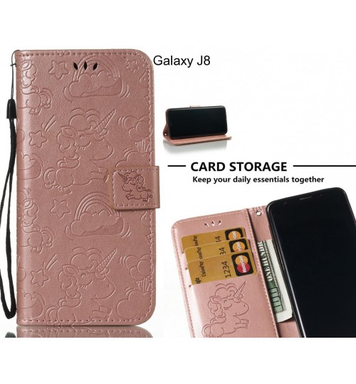 Galaxy J8  Case Leather Wallet Case Embossed Unicon Pattern - Rose Gold