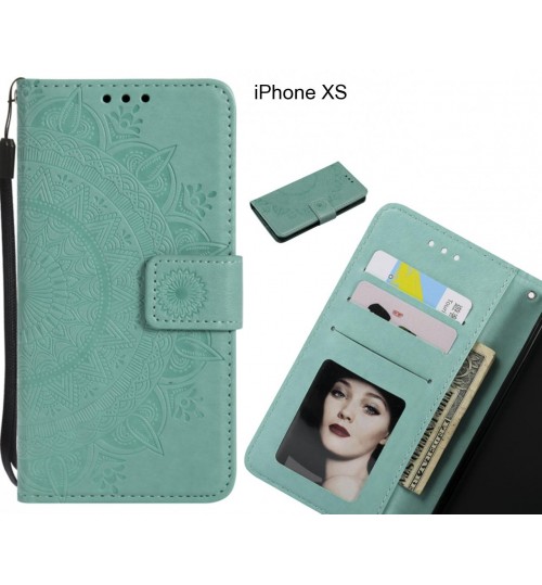 iPhone XS Case mandala embossed leather wallet case