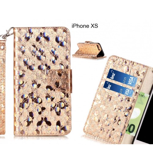 iPhone XS Case Wallet Leather Flip Case laser butterfly