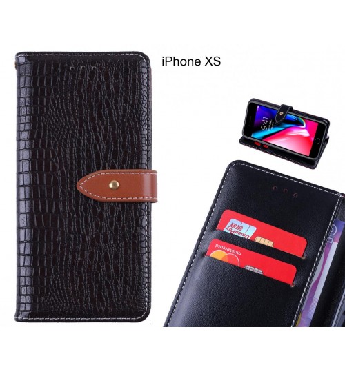 iPhone XS case croco pattern leather wallet case