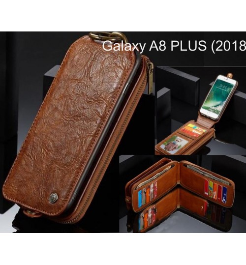 Galaxy A8 PLUS (2018) case premium leather multi cards 2 cash pocket zip pouch