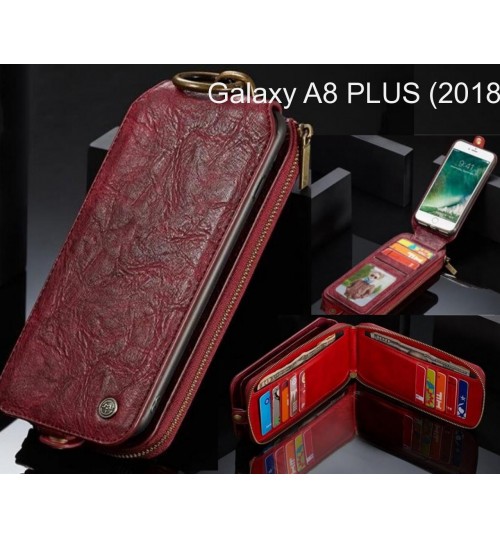 Galaxy A8 PLUS (2018) case premium leather multi cards 2 cash pocket zip pouch