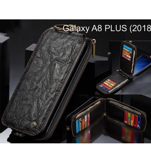 Galaxy A8 PLUS (2018) case premium leather multi cards 2 cash pocket zip pouch