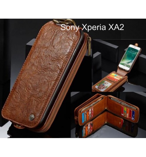 Sony Xperia XA2 case premium leather multi cards 2 cash pocket zip pouch