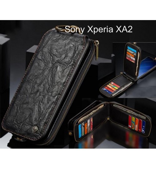 Sony Xperia XA2 case premium leather multi cards 2 cash pocket zip pouch