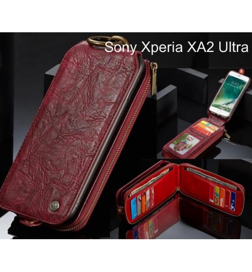 Sony Xperia XA2 Ultra case premium leather multi cards 2 cash pocket zip pouch
